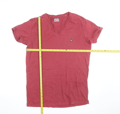 Diesel Women Red V-Neck Cotton Basic T-Shirt Size L