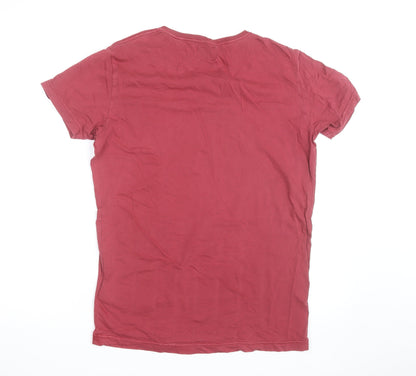 Diesel Women Red V-Neck Cotton Basic T-Shirt Size L