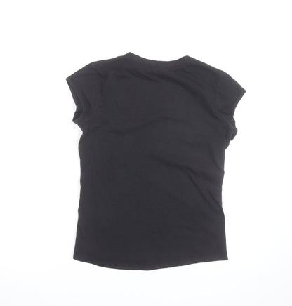 LA Gear Womens Black V-Neck Slim Fit Short Sleeve Cotton T-Shirt Size 10