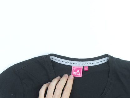 LA Gear Womens Black V-Neck Slim Fit Short Sleeve Cotton T-Shirt Size 10