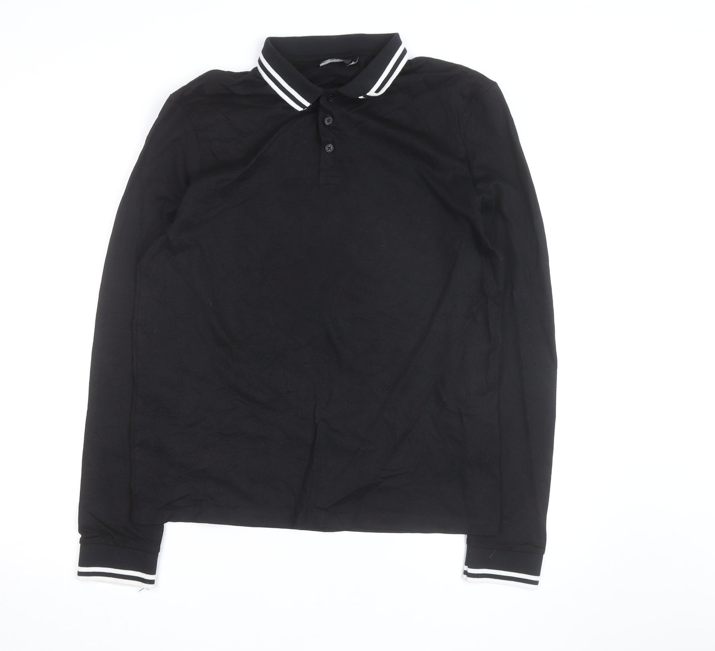 ASOS Design Men's Black Long Sleeve Polo Shirt Size L Cotton Classic Fit