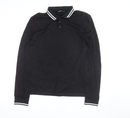 ASOS Design Men's Black Long Sleeve Polo Shirt Size L Cotton Classic Fit