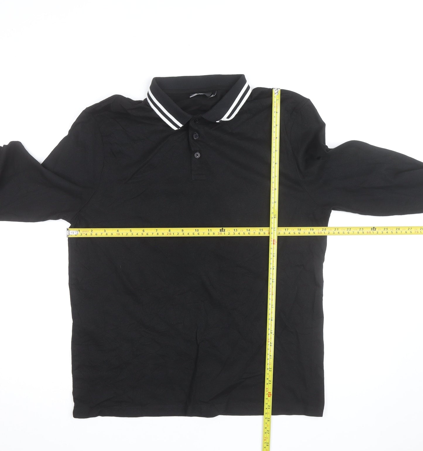 ASOS Design Men's Black Long Sleeve Polo Shirt Size L Cotton Classic Fit