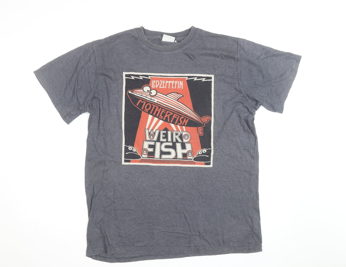 Weird Fish Men's Grey Led Zeppfish Band Graphic T-Shirt Size L