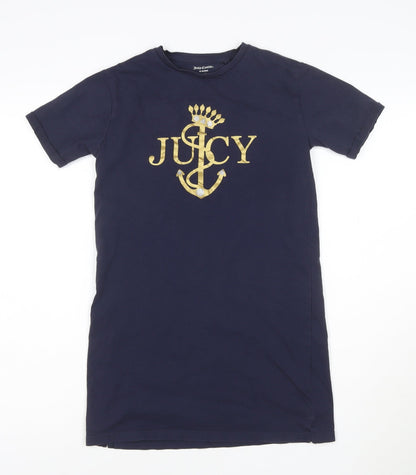 Juicy Couture Girls Blue T-Shirt Dress 10-11 Years Cotton Logo Glitter