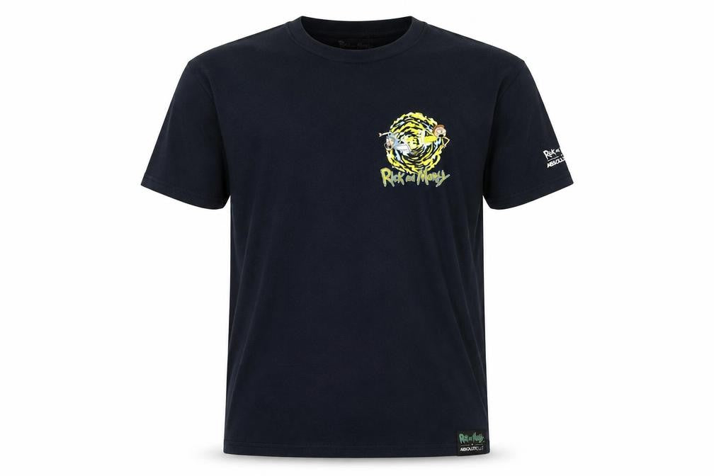 Front view of Absolute Cult Rick and Morty Black Cotton Men's L Graphic T-Shirt