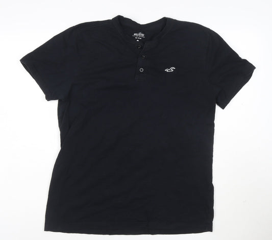Hollister Men’s Black Henley Polo Shirt Size L 100% Cotton