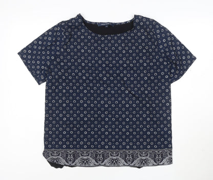 French Connection Women's Blue Floral Blouse XL Short Sleeve