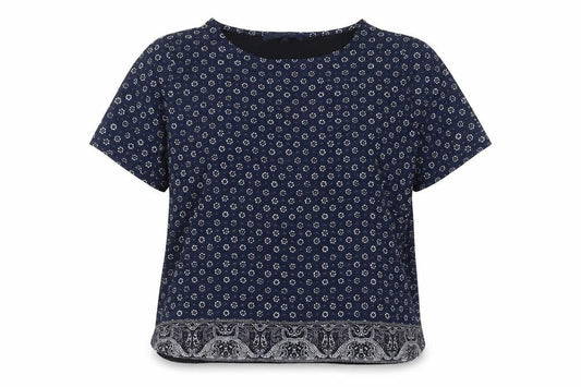 French Connection Women's Blue Floral Blouse XL Short Sleeve