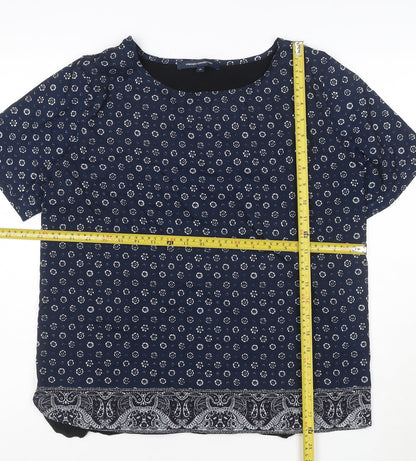 French Connection Women's Blue Floral Blouse XL Short Sleeve