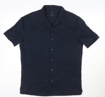 Marks and Spencer Men's Blue Linen Blend Regular Fit Short Sleeve Shirt M