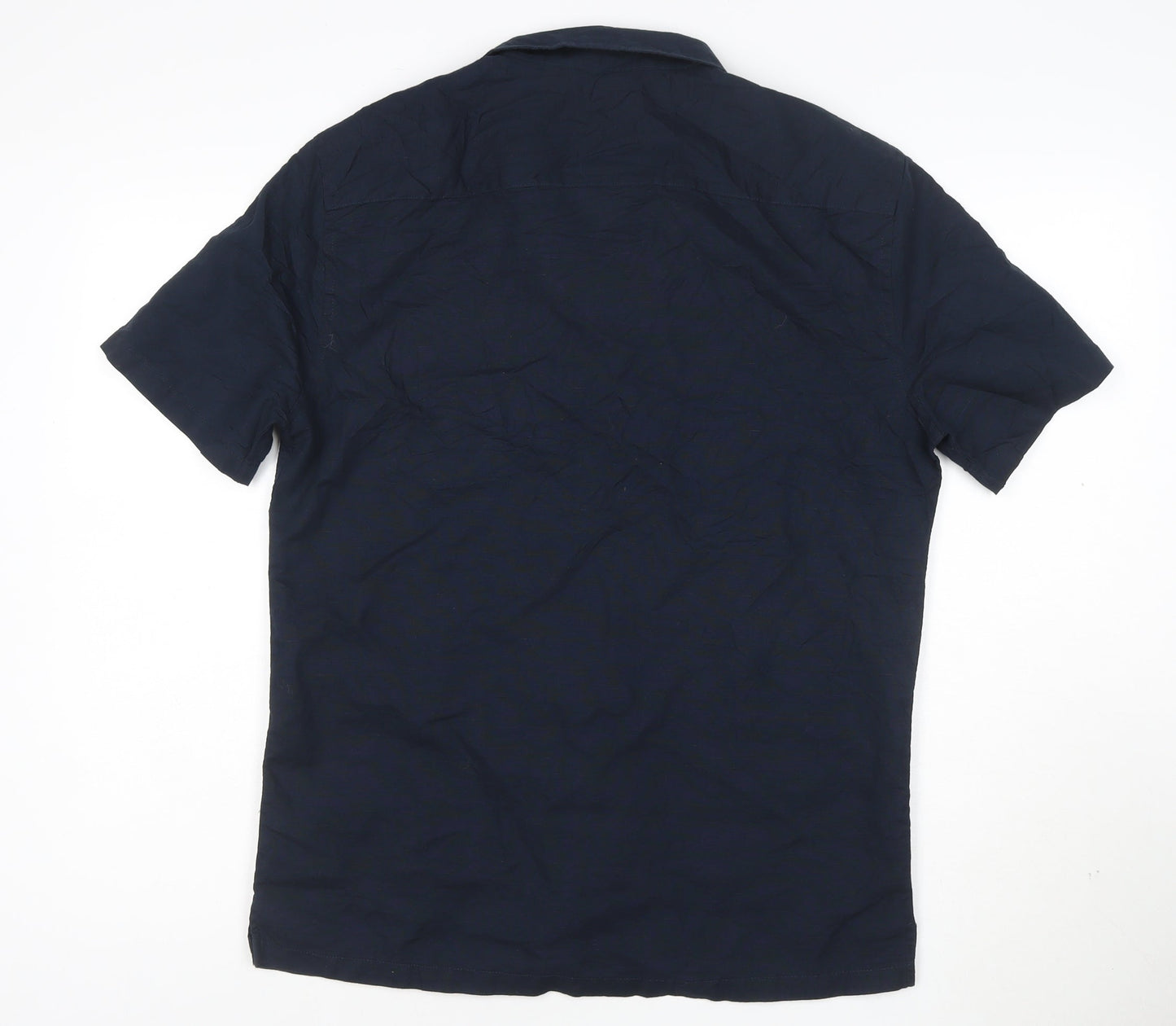 Marks and Spencer Men's Blue Linen Blend Regular Fit Short Sleeve Shirt M