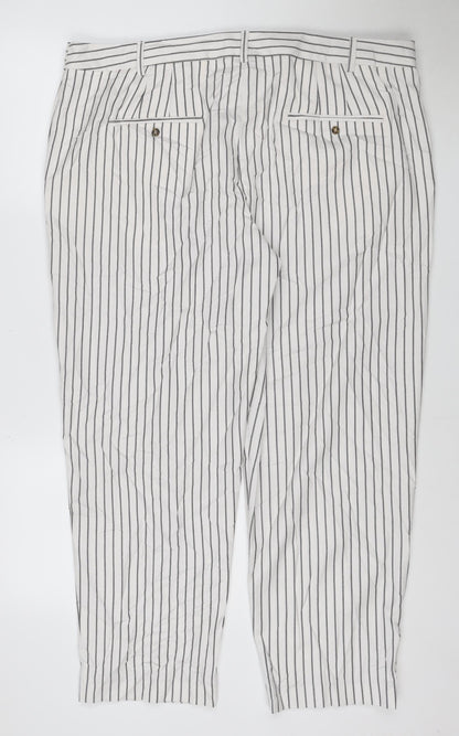 Marks and Spencer Women’s White Striped Relaxed Straight Trousers Size 20