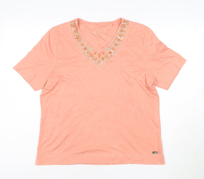 Nici Womens Pink Beaded V-Neck Short Sleeve T-Shirt M