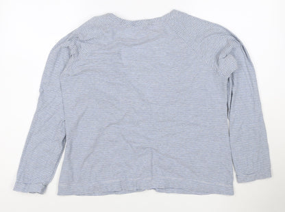 Cath Kidston Women's Blue Striped Long Sleeve Cotton Button-Up Top L