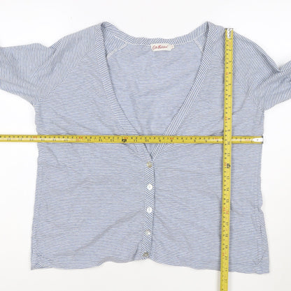 Cath Kidston Women's Blue Striped Long Sleeve Cotton Button-Up Top L