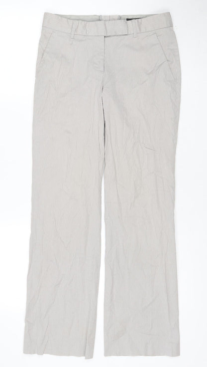 H&M Women's Beige Striped Regular Fit Cotton Blend Trousers Size 6
