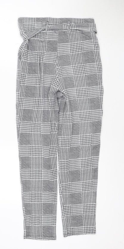 I Saw It First Womens Grey Check Tapered Belted Trousers Size 10