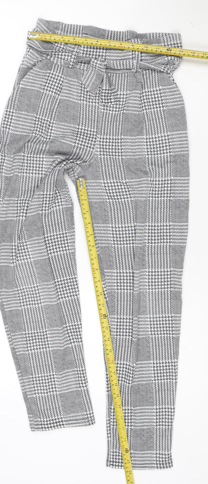 I Saw It First Womens Grey Check Tapered Belted Trousers Size 10
