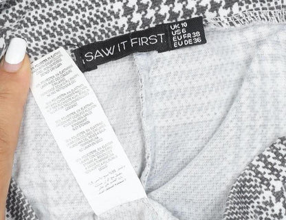 I Saw It First Womens Grey Check Tapered Belted Trousers Size 10