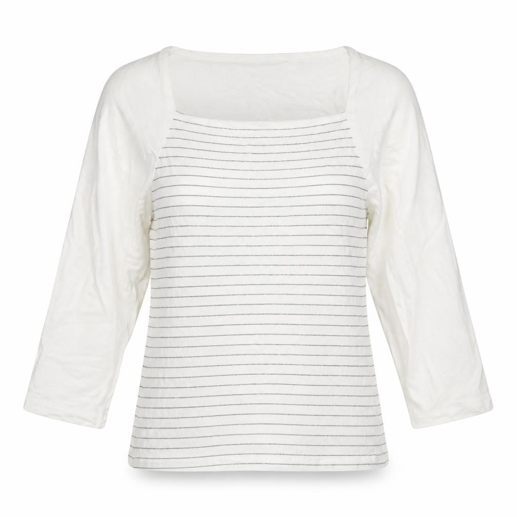 Minuet Women’s White Striped Jersey 3/4 Sleeve T-Shirt Size 12
