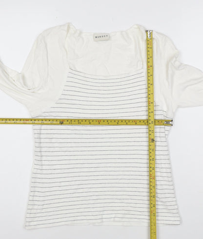 Minuet Women’s White Striped Jersey 3/4 Sleeve T-Shirt Size 12