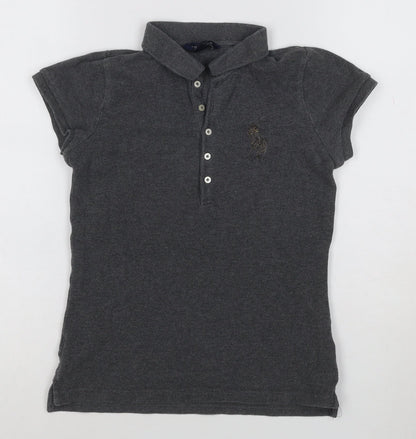 Ralph Lauren Womens Charcoal Grey Polo Shirt L Classic Short Sleeve Cotton