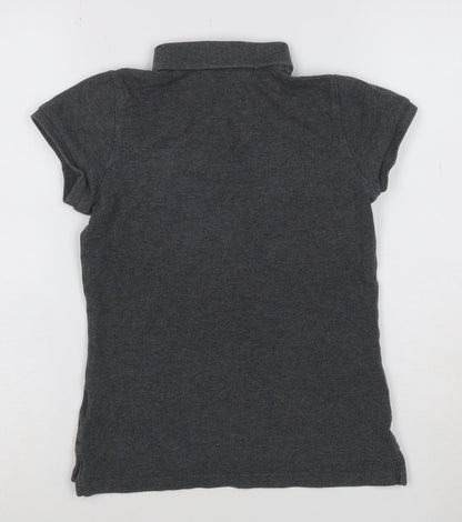 Ralph Lauren Womens Charcoal Grey Polo Shirt L Classic Short Sleeve Cotton