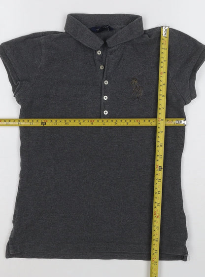 Ralph Lauren Womens Charcoal Grey Polo Shirt L Classic Short Sleeve Cotton