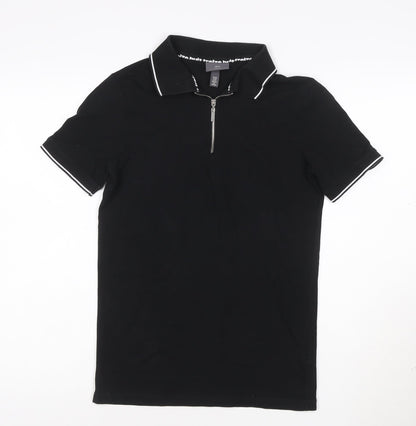 H&M Men's Black Slim Fit 1/4 Zip Polo Shirt XS