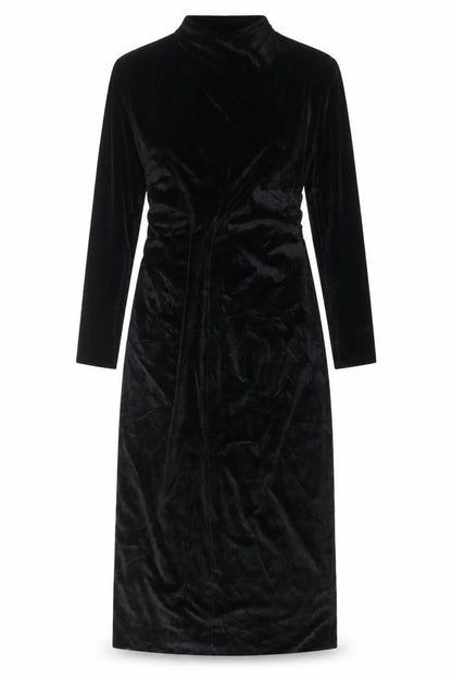 Zara Women Black Velvet Long Sleeve Maxi Wrap Dress L
