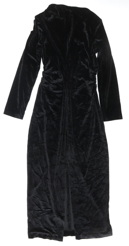 Zara Women Black Velvet Long Sleeve Maxi Wrap Dress L