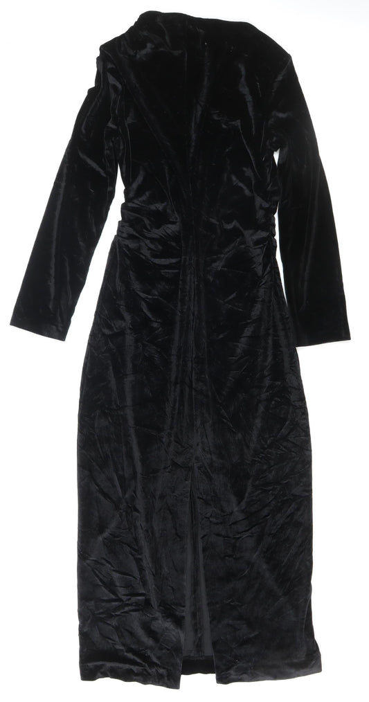 Zara Women Black Velvet Long Sleeve Maxi Wrap Dress L