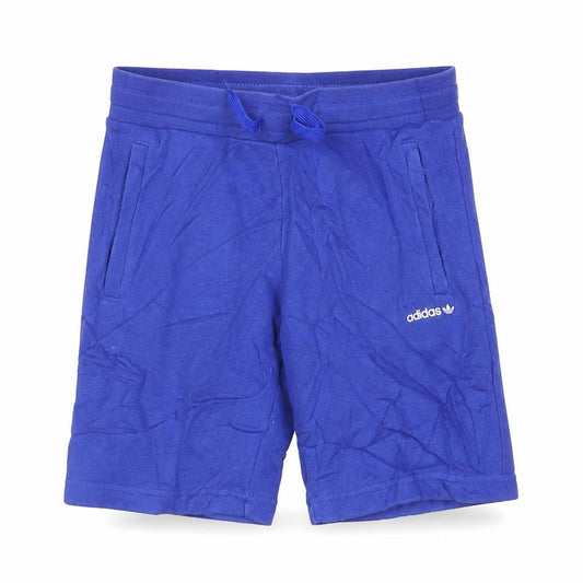 Front view of Adidas boys’ blue sweat shorts 8-9 years regular fit cotton blend gym active
