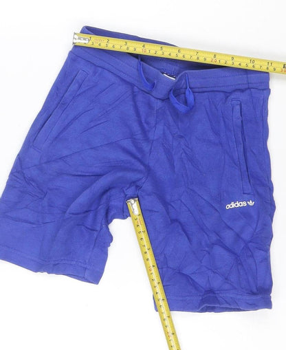 Adidas Boys Blue Sweat Shorts 8-9 Years Regular Fit Cotton Blend Gym Active