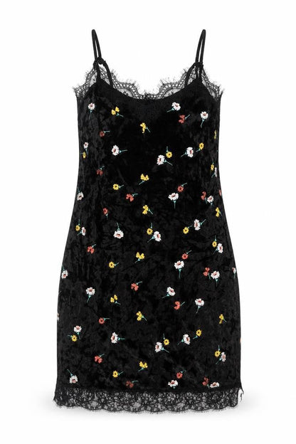 ASOS Women’s Black Floral Velvet Lace Slip Dress Size 6