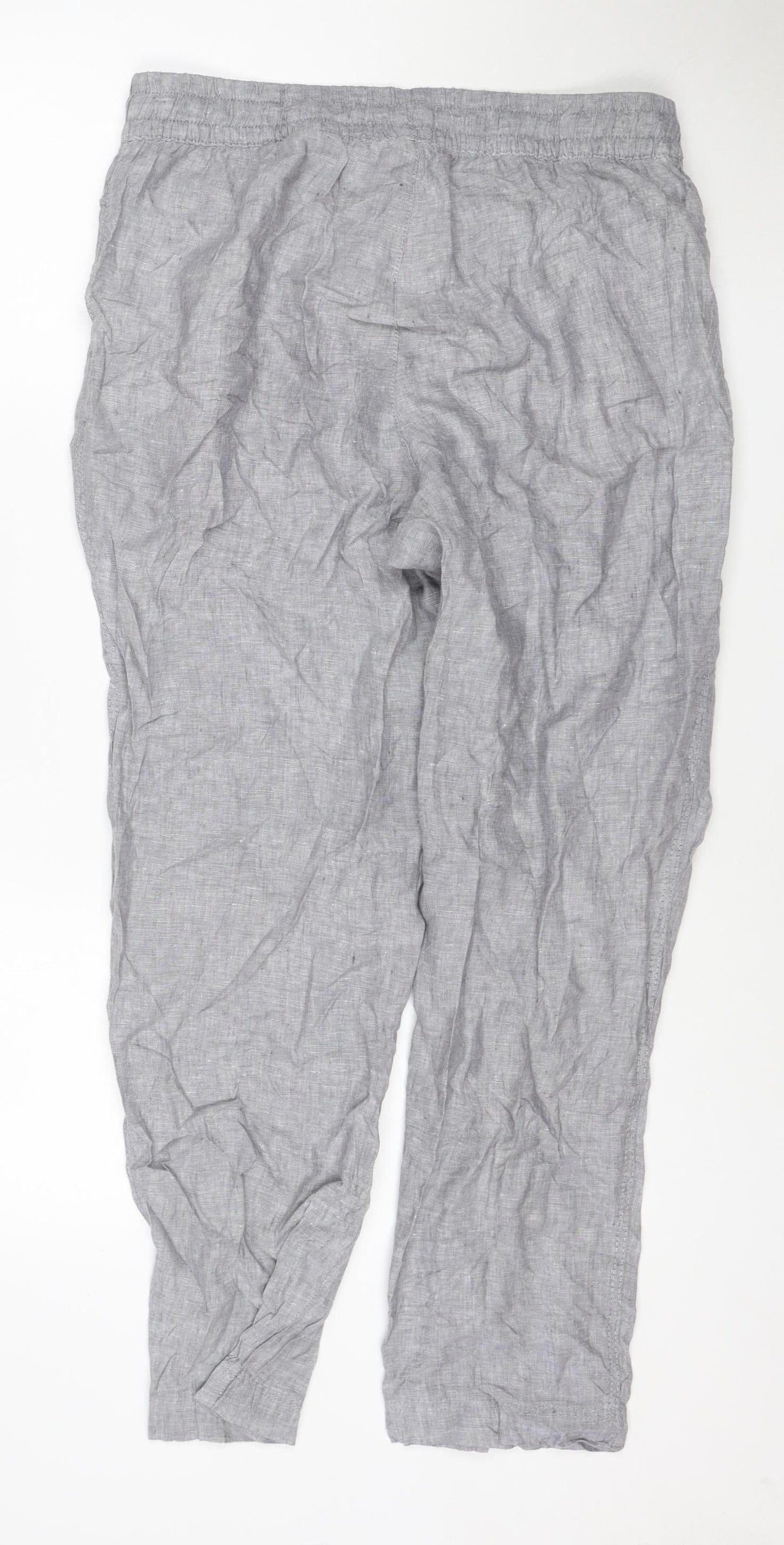 H&M Womens Grey Linen Relaxed Fit Drawstring Trousers Size 12
