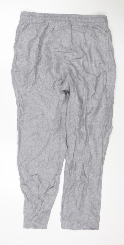 H&M Womens Grey Linen Relaxed Fit Drawstring Trousers Size 12