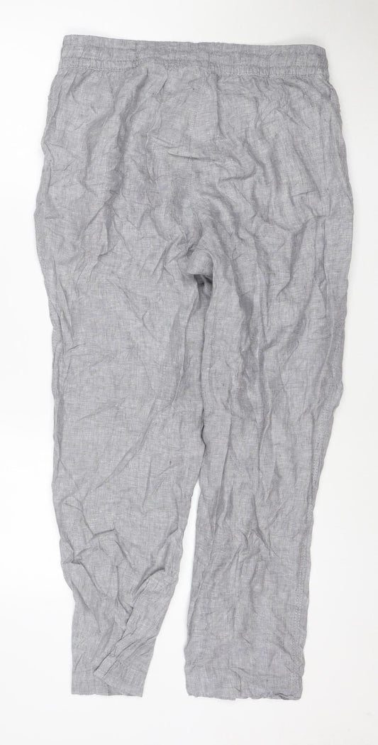 H&M Womens Grey Linen Relaxed Fit Drawstring Trousers Size 12