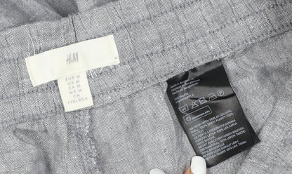 H&M Womens Grey Linen Relaxed Fit Drawstring Trousers Size 12