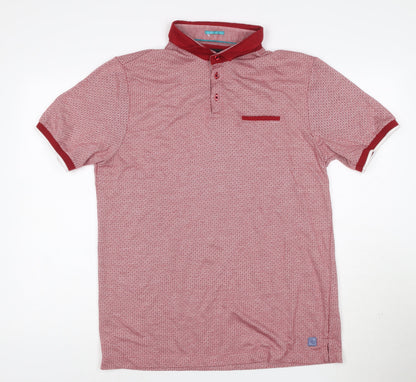 Remus Uomo Jeans Mens Red Geometric Pattern Polo Shirt XL