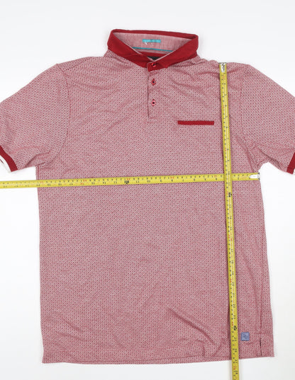 Remus Uomo Jeans Mens Red Geometric Pattern Polo Shirt XL