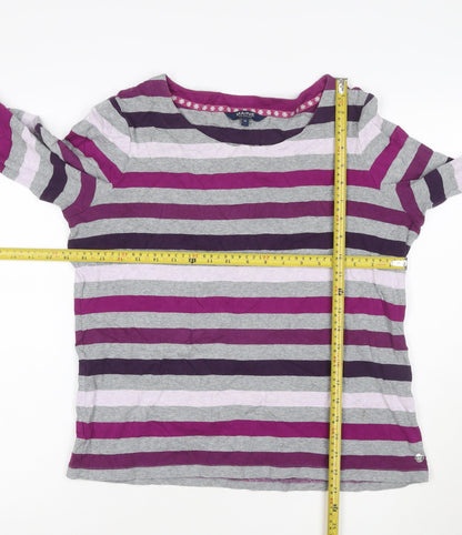 Maine New England Womens Multicoloured Striped Long Sleeve Cotton T-Shirt Size 16