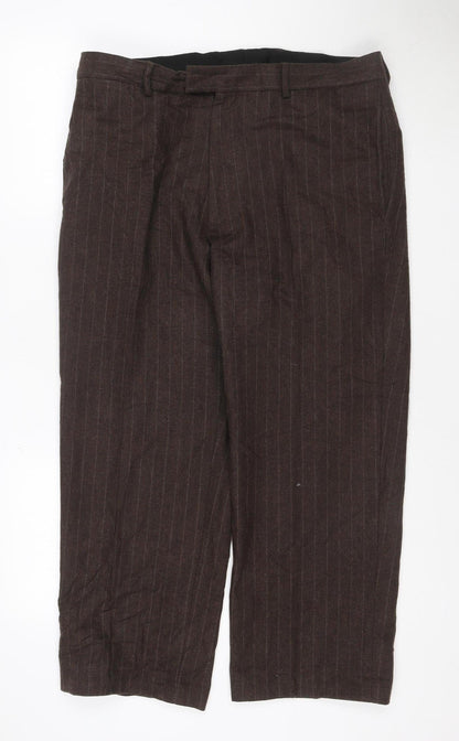 Linea Men’s Brown Wool Blend Pinstripe Dress Trousers 36L