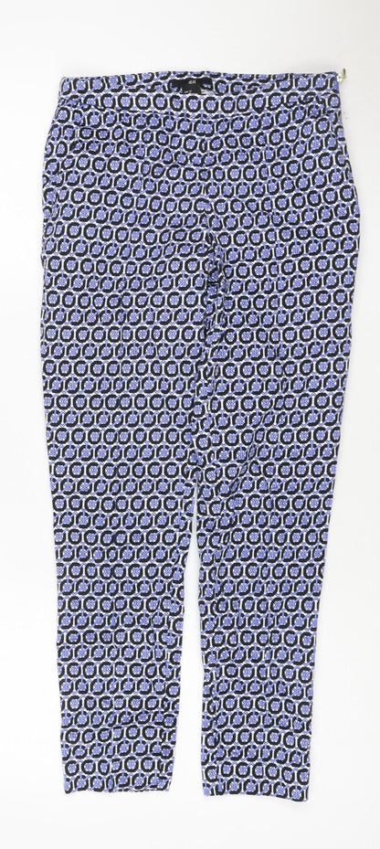 H&M Unisex Multicoloured Geometric Slim Trousers 2XS Cotton Blend