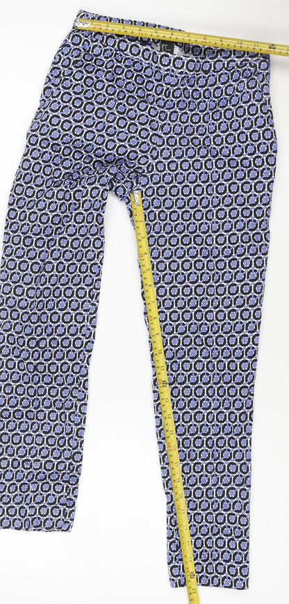 H&M Unisex Multicoloured Geometric Slim Trousers 2XS Cotton Blend