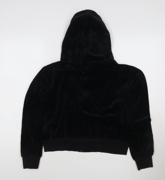 Boohoo Womens Black Velour Full Zip Hoodie UK 14