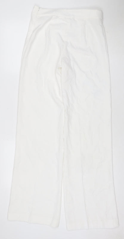 Zara Womens White Wide-Leg Trousers Size S Polyester