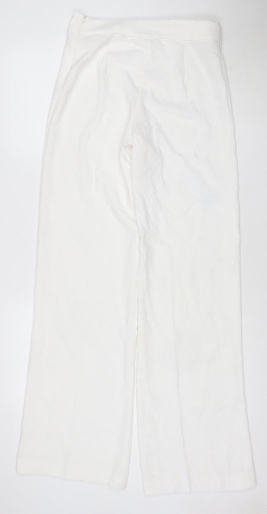 Zara Womens White Wide-Leg Trousers Size S Polyester