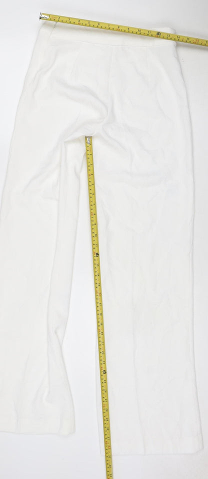Zara Womens White Wide-Leg Trousers Size S Polyester